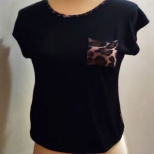 Lunatik Sexy Black Crop Top‎ Juniors size S black brown animal print pocket